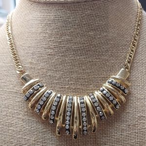 Estate vintage gold-tone rhinestone bib necklace